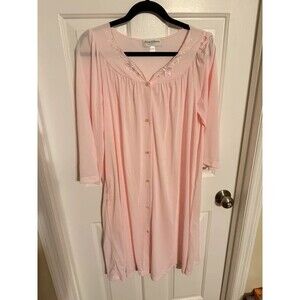 Miss Elaine Classics Light Pink Embroidered Tricot Robe - Size Large